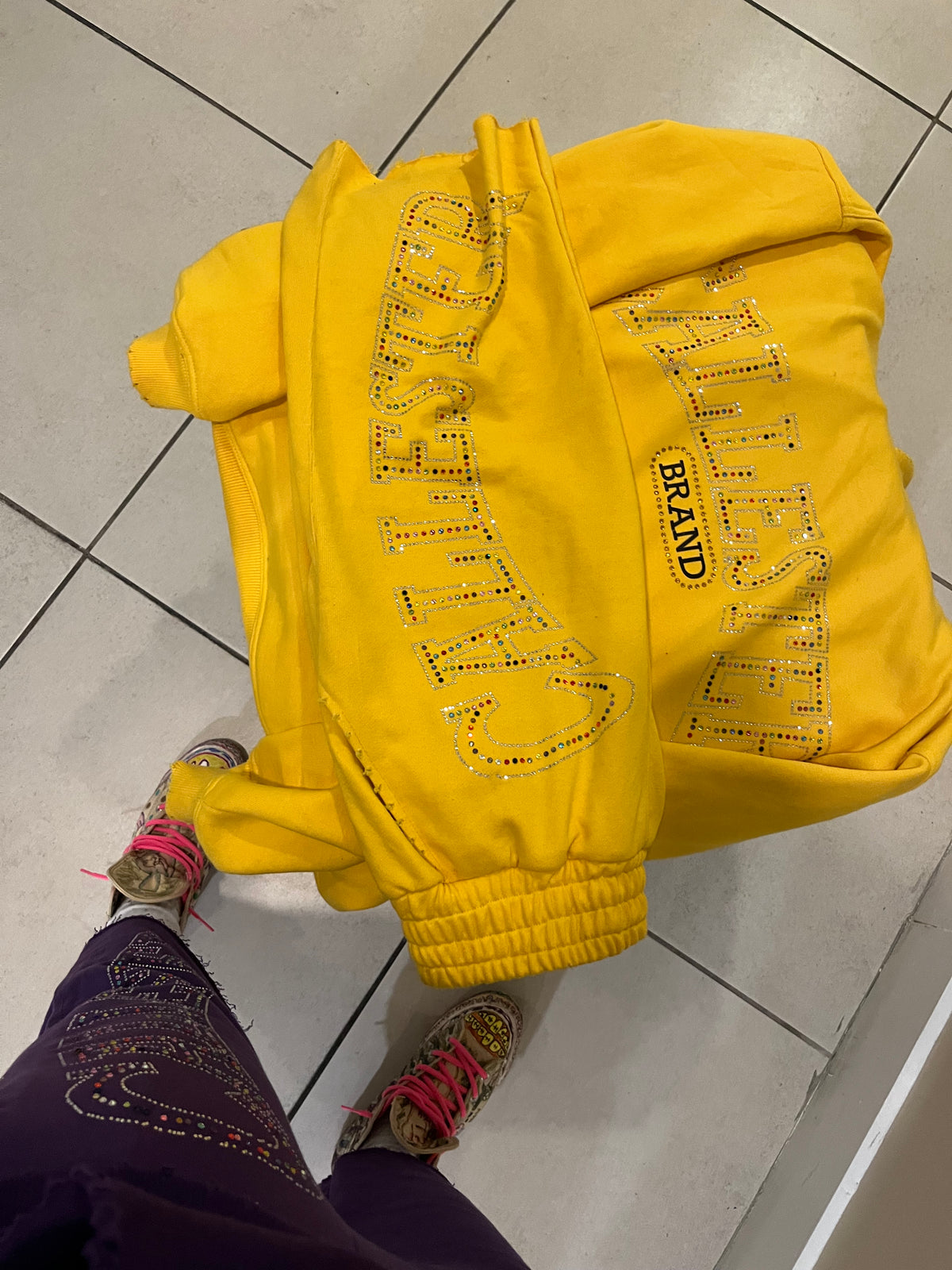 CAL Yellow Rhinestone Hoodie