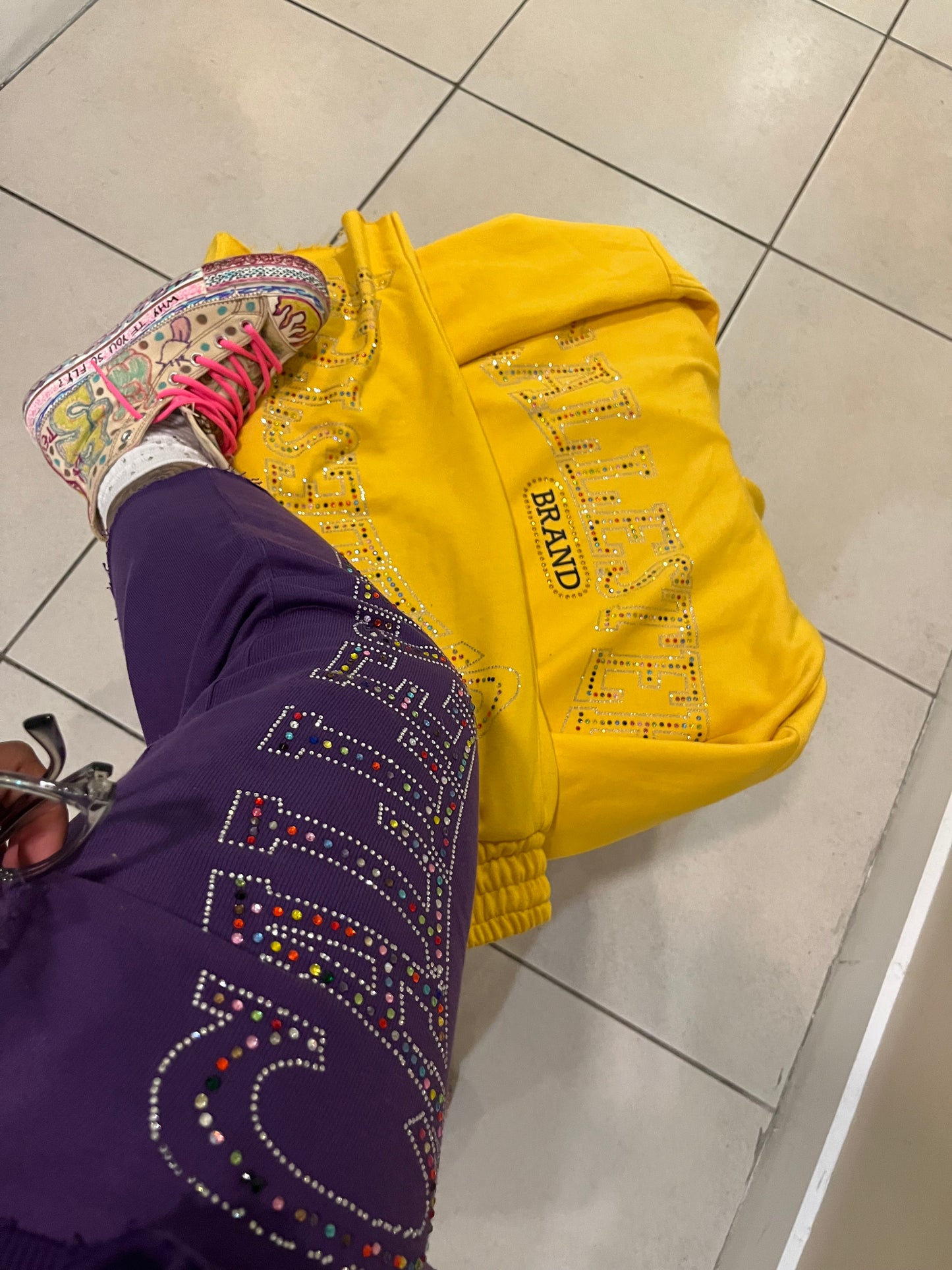 CAL Yellow Rhinestone Hoodie