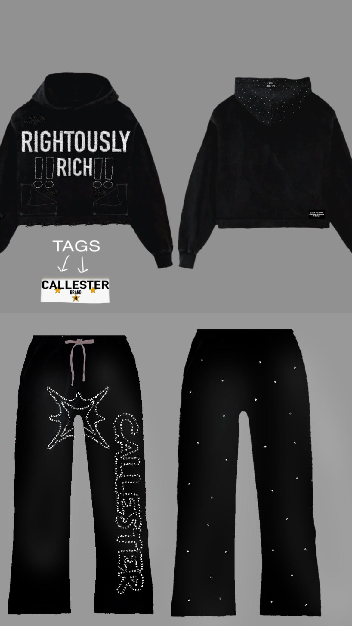 Black Rhinestone Hoodie Set
