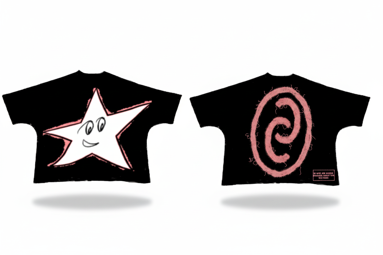 Pink Star Black Tee