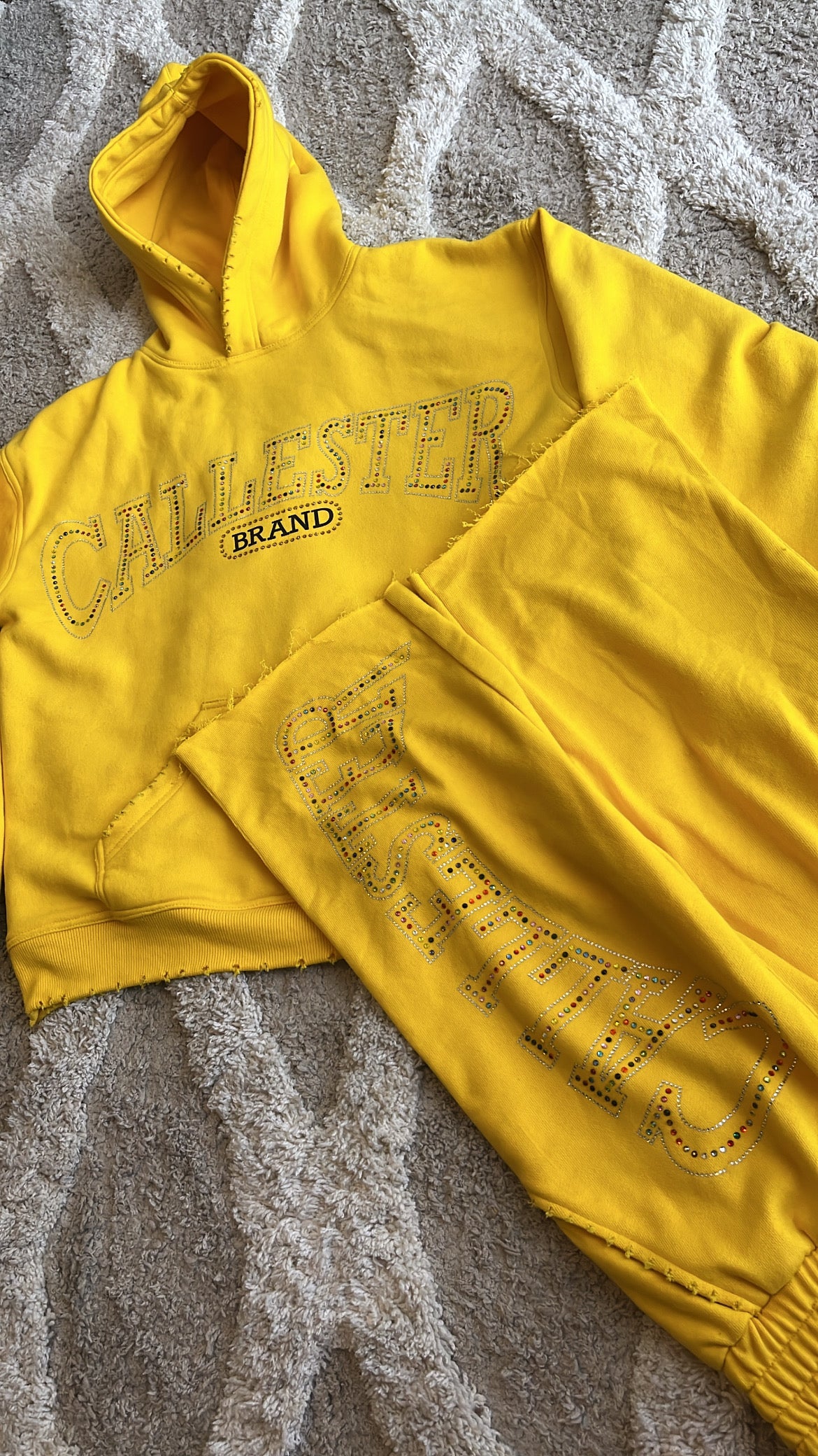 CAL Yellow Rhinestone Hoodie