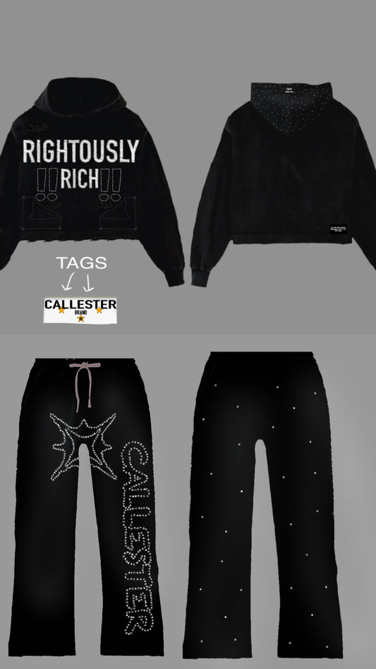 Black Rhinestone Hoodie Set